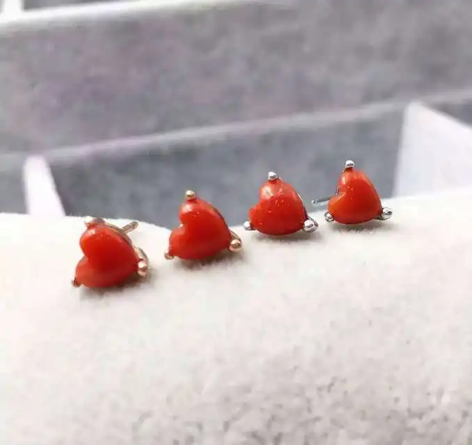 

natural red coral stud earrings s925 silver natural red gemstone stone earrings for women's party heart shapted Earrings jewelry