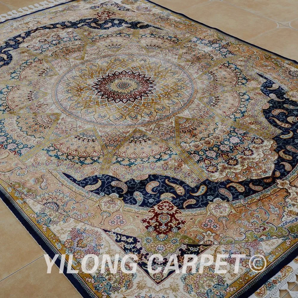 Yilong 5,6 'x8. 2' Античная hand made Персидского тебризские ковры 100% бежевый синий шелк Коврики для продажи (1855)