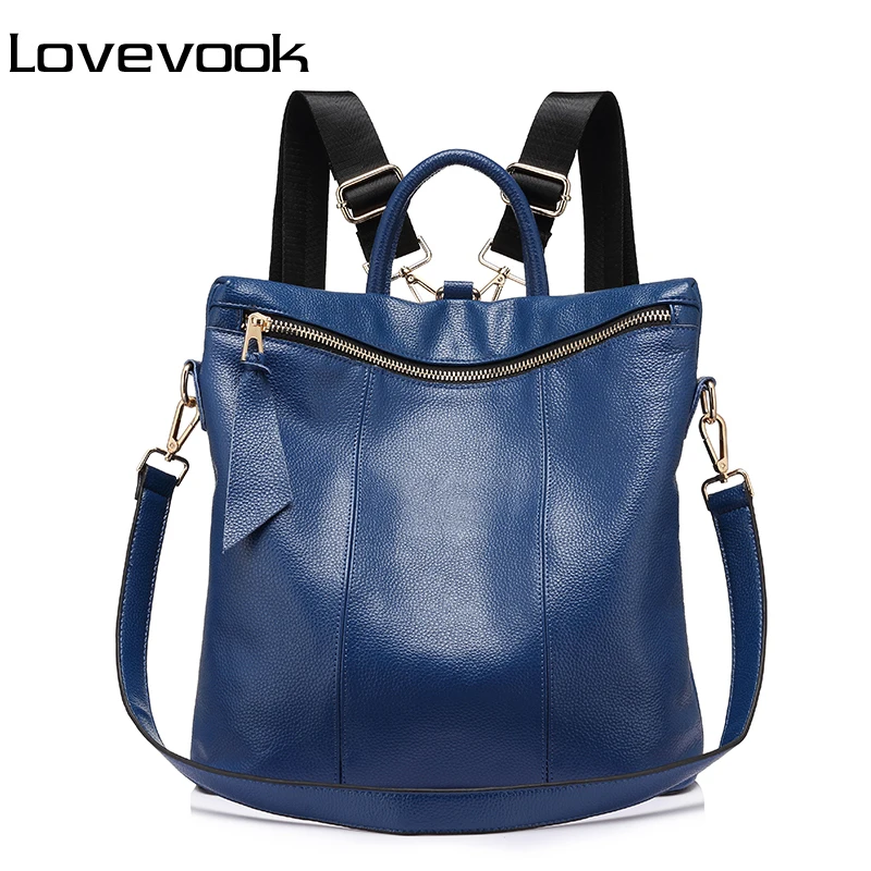 LOVEVOOK brand genuine leather women backpack large travel backpack school backpack for girls ...