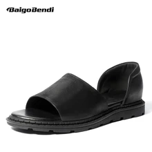 New Summer Men Sandals High-end REAL Leather Man Gladiator Sandals Casual Slip On Summer Rome Beach Shoes