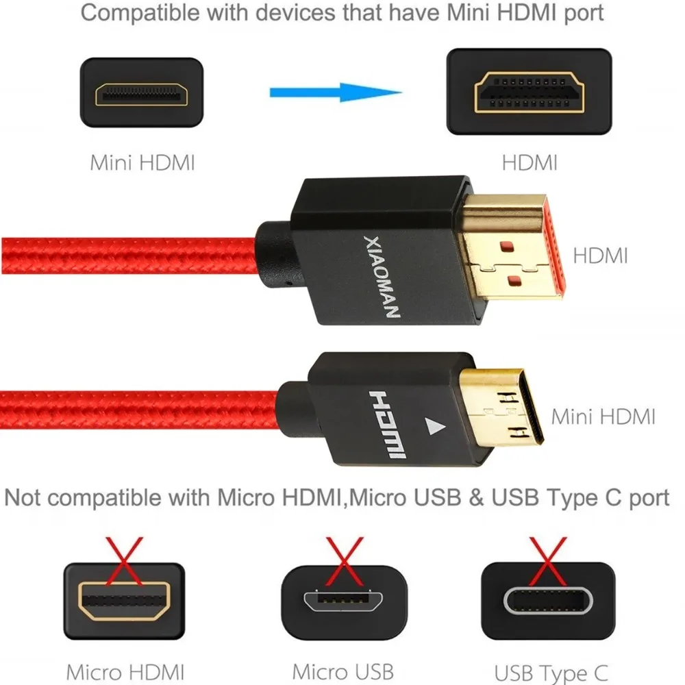 Мини-hdmi-hdmi кабель высокоскоростной HDTV кабель Поддержка 4K 1080p планшет видеокамера камера игровая консоль DV 1 м 2 м 3 м мини-hdmi кабель