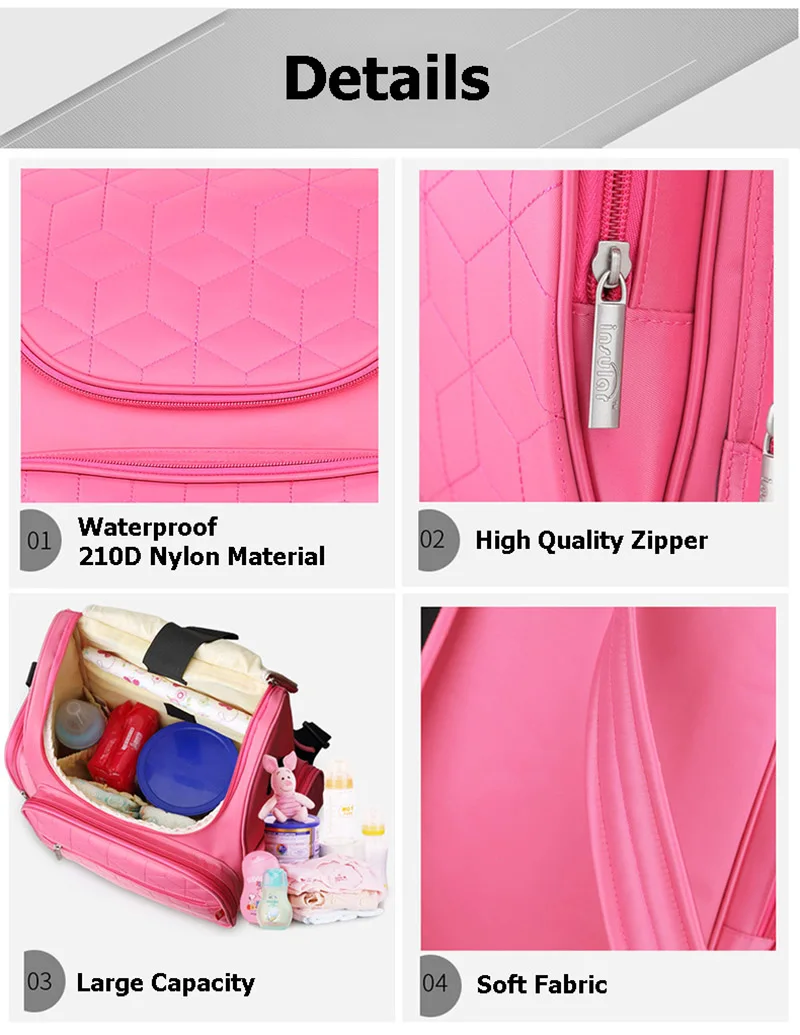4 PcsSet Baby Diaper Bag Waterproof Mummy Travel Baby Care Nappy Bags Multifunction Toddler Bottle Insulation Backpack BB6032 (9)