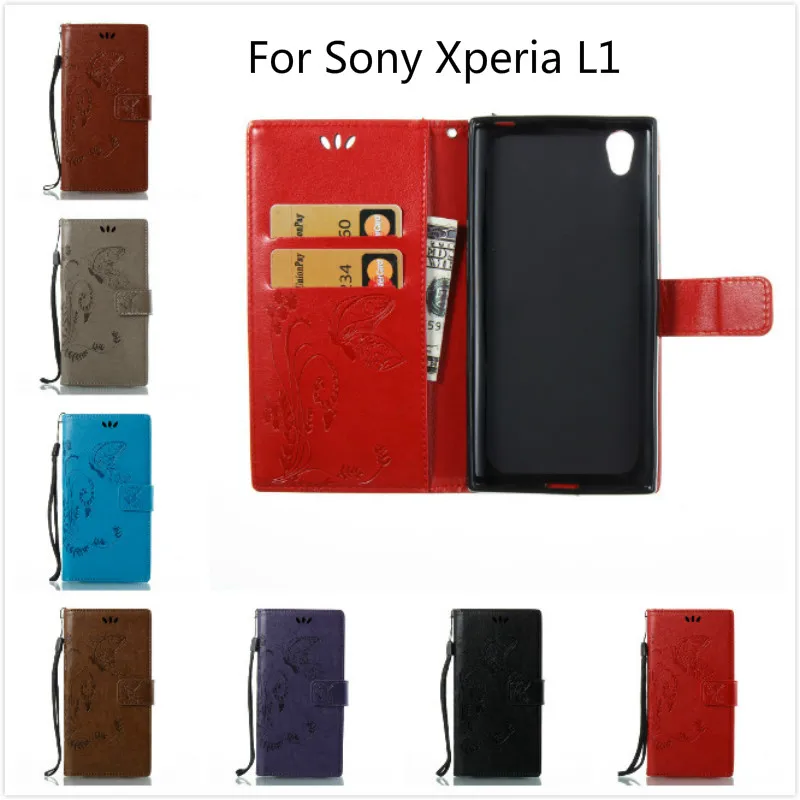 

For Sony Xperia L1 case 5.5 Inch PU Leather case for Sony Xperia L1 Stand Card Slots Wallet Case 3D Butterfly Patterns Case