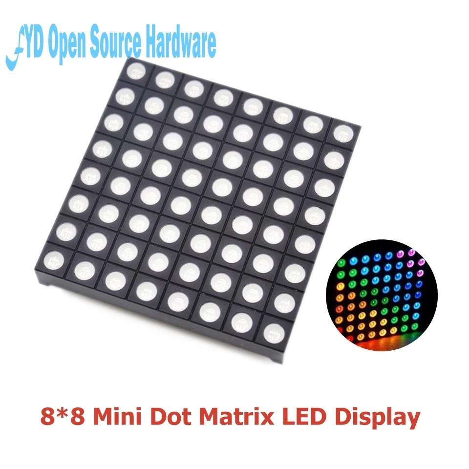 

1pcs Full Color 8x8 8*8 Mini Dot Matrix LED Display Red Green Bule RGB Common Anode Digital Tube Screen For Diy 60mmx60mmx5mm