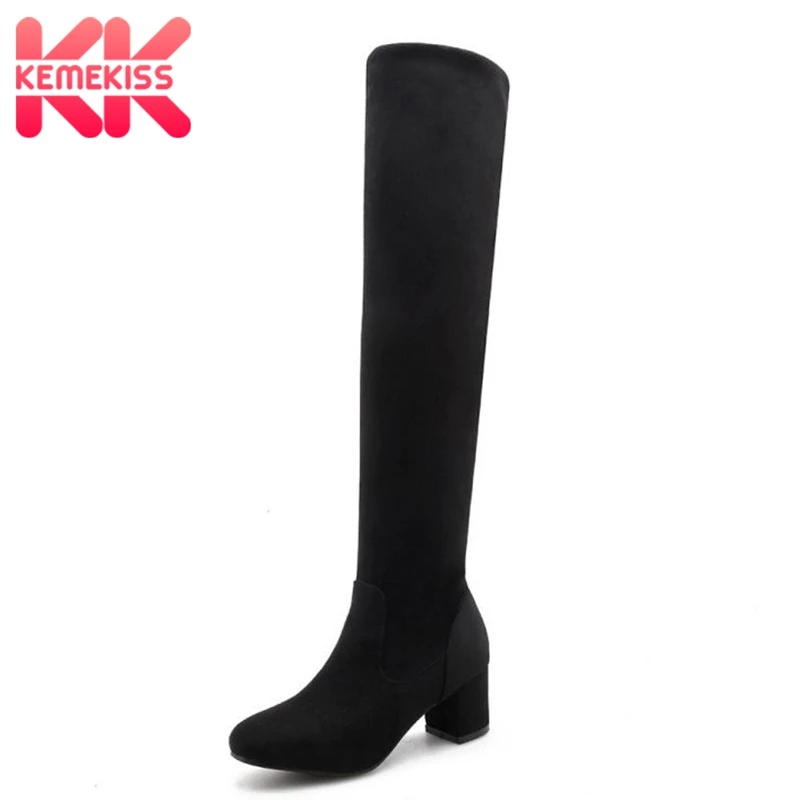 

KemeKiss Plus Size 32-46 Women Short Boots Ladies Winter Shoes Fur Fashion Half Short Boots Thick Heel Ladies Footwear