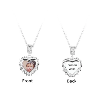 

Custom Hear necklace picture for women silver 925 personalise Name and photo family necklace for mother gift#SS50