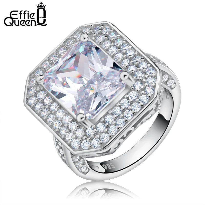 

Effie Queen Luxury Wedding Stone Rings with Big Square Zircon Silver Color Ring Large Design Jewelry Women Finger Rings DR103