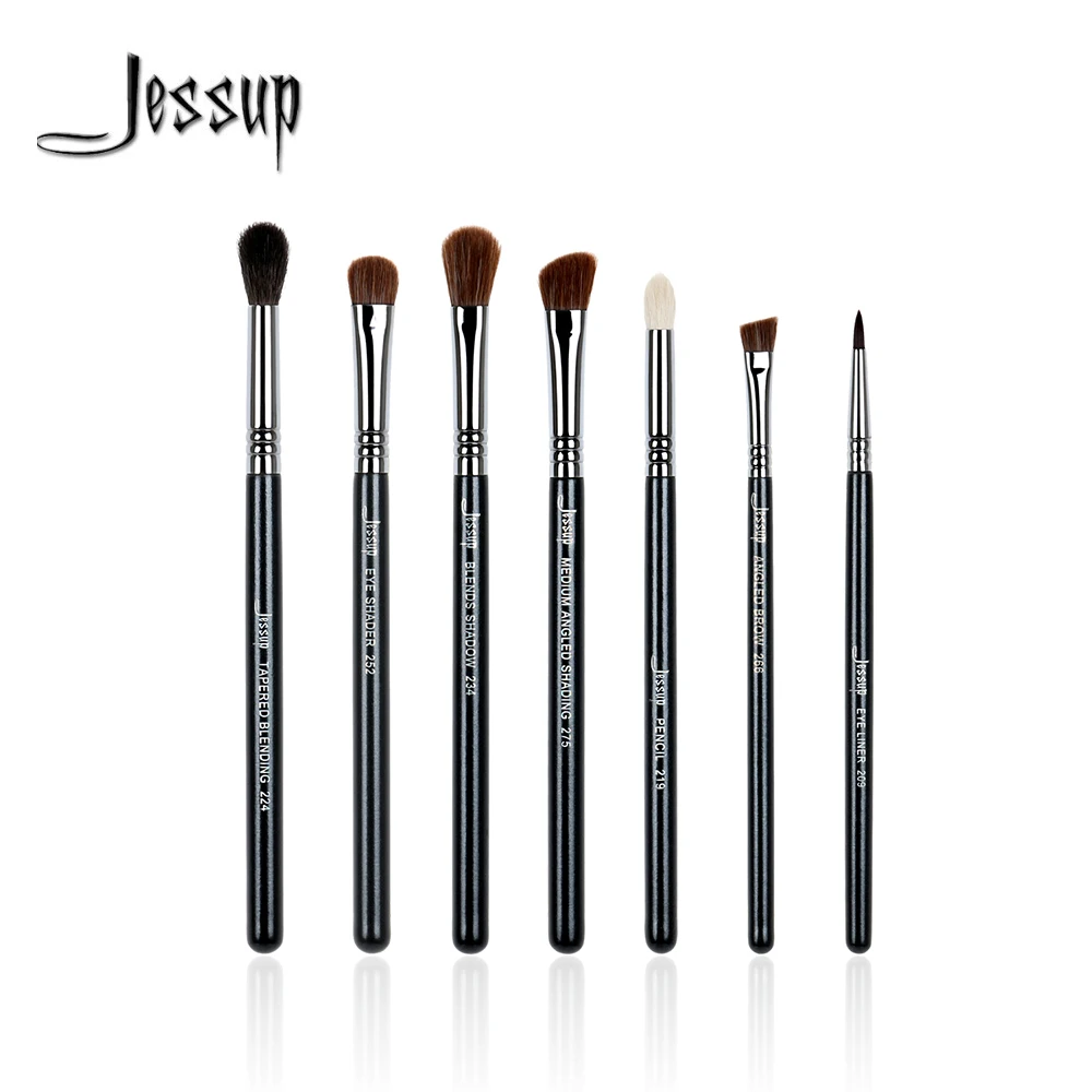 

Jessup 7pcs Black/Silver Professional Makeup Brushes brush sets Beauty tools Eyeliner Pencil Tapered Blending Make up Cosmetics