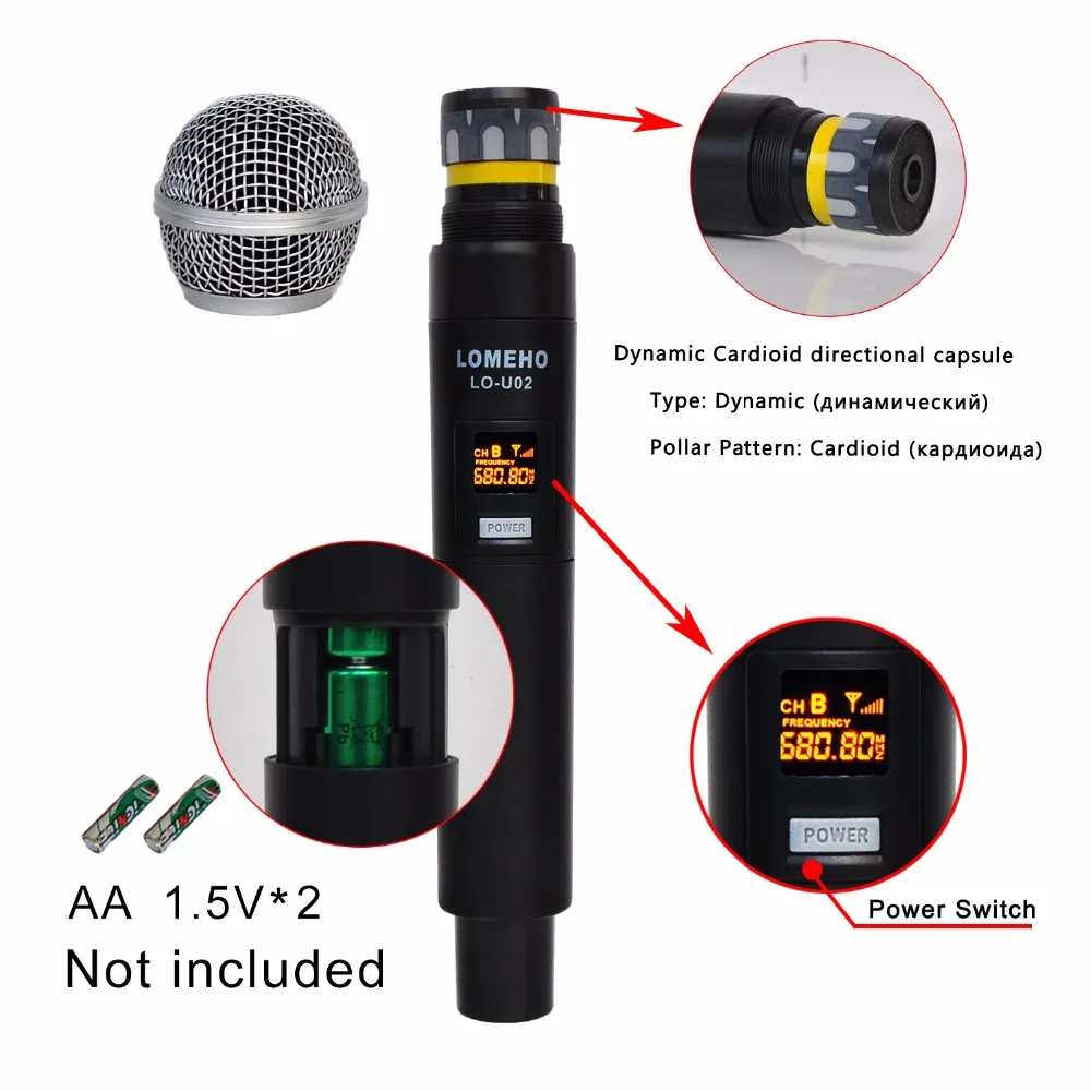 Lomeho LO U02 2 ручные UHF частоты динамическая капсула канала беспроводной микрофон для