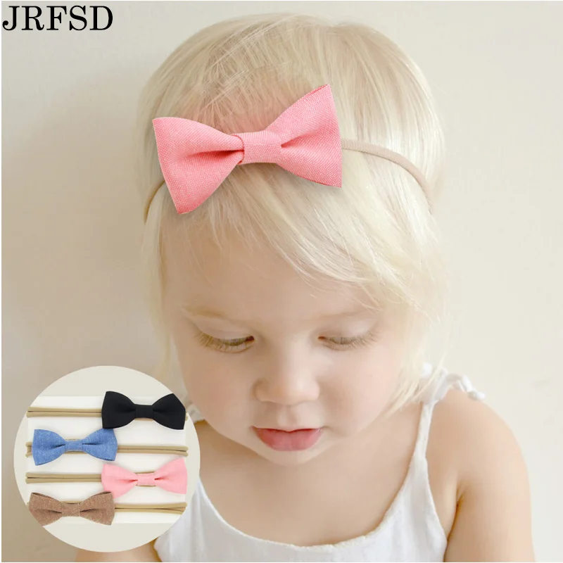 JRFSD 4pcs/pack cute headband Solid color hair bow hair band Linen