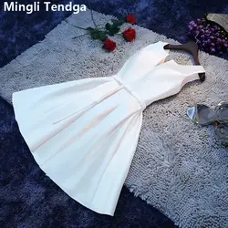 Mingli Tengda 2018 белые элегантные атласные платья свидетельницы короткое платье подружки невесты с v-образным вырезом плюс размер A-Line свадебное