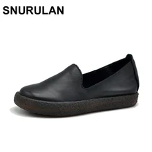 SNURULAN/женская черная обувь на плоской подошве без застежки; коллекция года; сезон осень; женская повседневная кожаная обувь ручной работы на плоской подошве; кожаные лоферы с мягкой подошвой