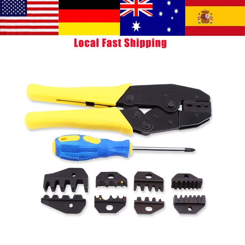 Cable Crimping Tool Car Wire Terminal Crimper Kit Stripper Cutter Ratchet Dies
