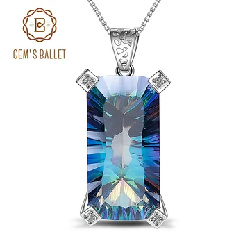

Gem's Ballet 925 Sterling Silver 40Ct Simple Natural Blueish Mystic Quartz Stone Pendants Necklace Fine Jewelry For Women