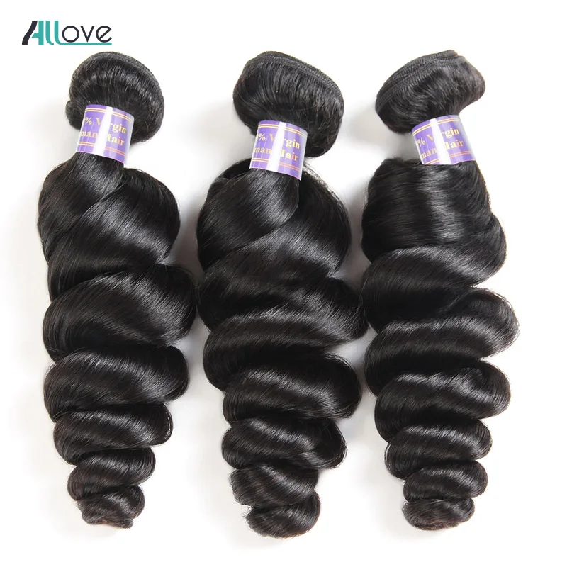 

Allove Brazilian Loose Wave Hair Bundles 100% Human Hair Weave Bundles 1/3/4PCS Per Lot Natural Color 100 Grams Non Remy Hair