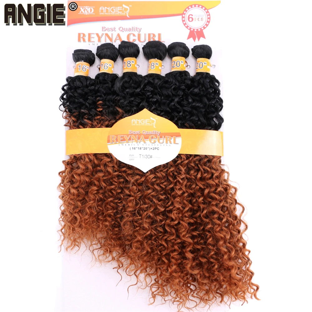 ANGIE синтетические вьющиеся пучки вьющихся волос два тона волосы цвета Омбре плетение 16 18 20 дюймов Смешанные 1 упаковка решение
