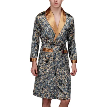 

YOUYEDIAN Men's Satin Silk Robe Simulation Silk Print Pajamas Lingerie Robe Bathrobe Dressing Gown Men Comfort Silky Robes#g35
