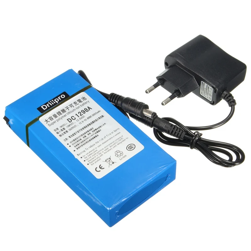 DC 12V 3000 9800mAh Super Powerful Rechargeable Li ion Lithium Batterie Chargeur EU US Plug