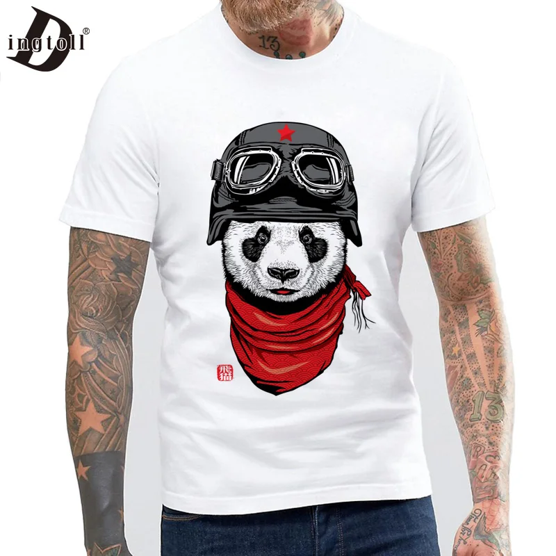

Dingtoll 2017 Men New Fashion Short Sleeve Fly Panda T-shirt Harajuku Hipster Funny Tees White Color MTE05
