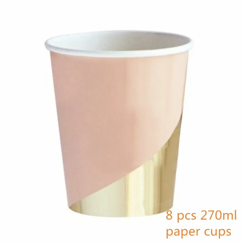 Розовые бумажные золотистые тарелки чашки салфетки трубочки для свадьбы с днем рождения вечерние украшения одноразовые столовые приборы - Цвет: 8pcs paper cups