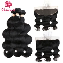 Malaysian Hair Body Wave Lace Frontal Free Part Closure With 3 Bundles Human Hair Body Wave Weave Bundles Natural Color