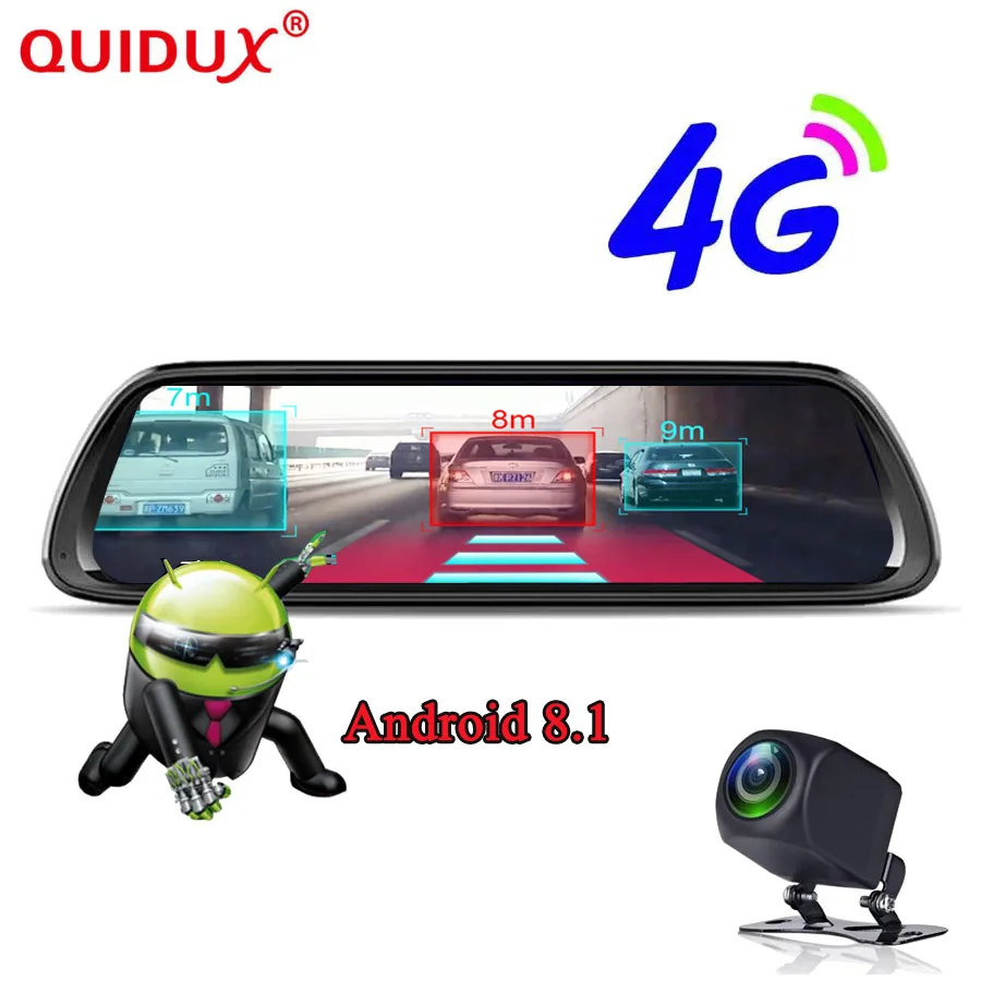 

QUIDUX 10" 4G ADAS Android 8.1 mirror car video recorder GPS navigation FHD 1080P dash cam rear view camera dvr WiFi Bluetooth