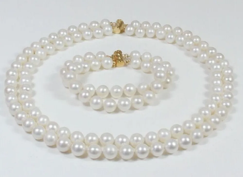 

Free Shipping >>>>> 2 ROW NATURAL 9-10MM SOUTH AKOYA NATURAL PEARL NECKLACE 18" BRACELET 7.5" 14K