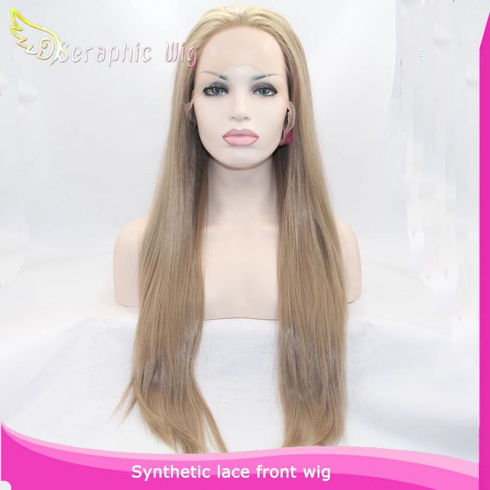Realistis Wig Sintetis Dengan Ash Blonde Warna Alami Gluless Renda