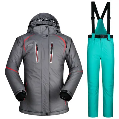 MUTUSNOW женский лыжный костюм лыжный сноуборд куртка брюки супер теплый с капюшоном зимняя одежда брюки ветрозащитный водонепроницаемый пальто брюки - Цвет: color 15