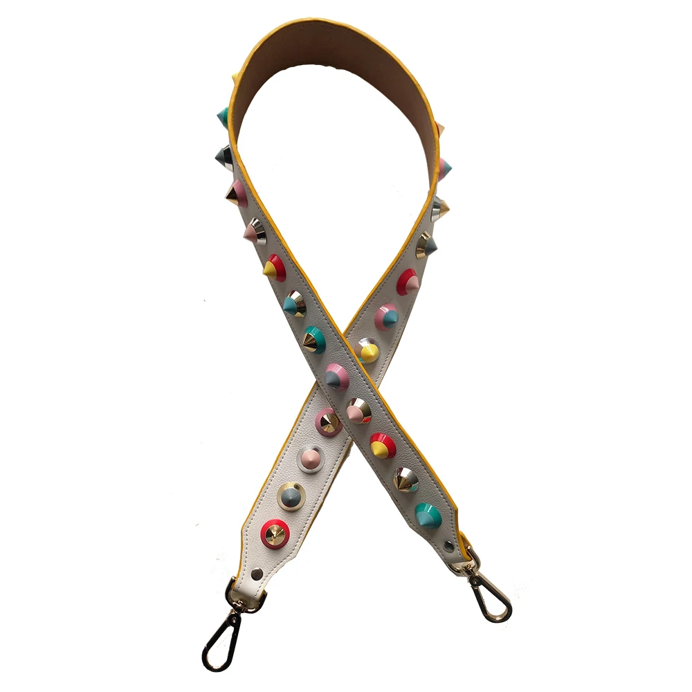 

2017 Fashion Durable Colorful Studded Genuine Cowhide Leather Handbag Strap- Easy Matching Women Bags