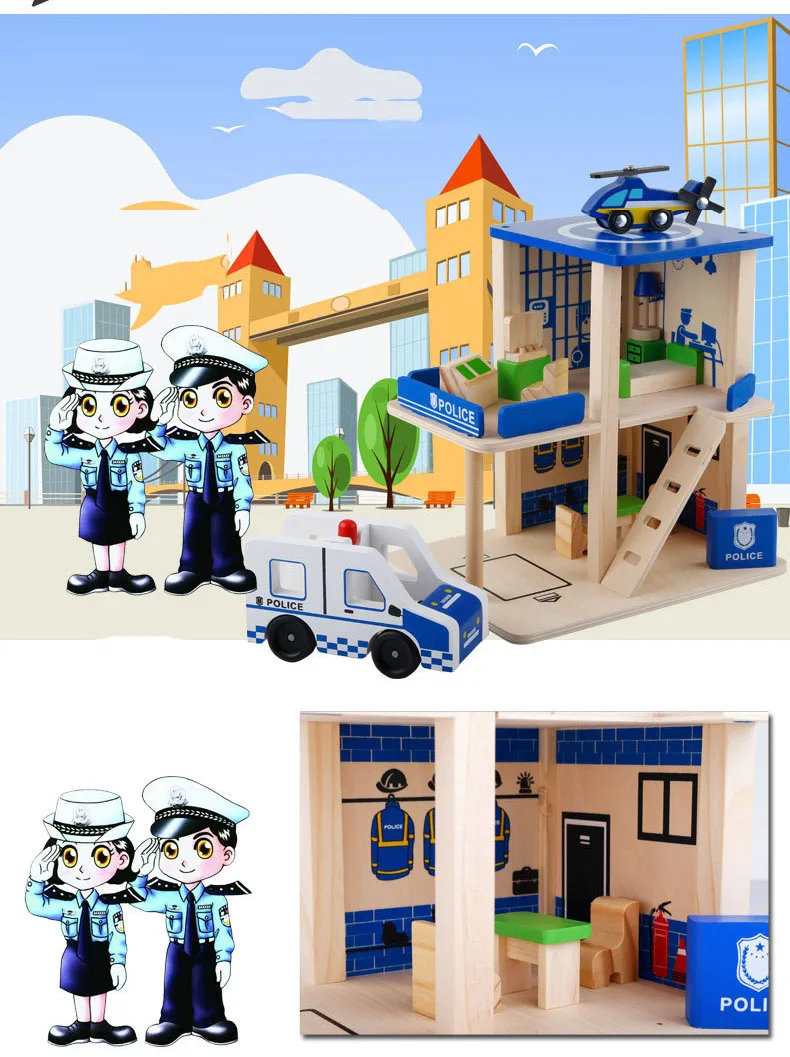 Детская деревянная игрушка Моделирование DIY полицейский участок пожарная станция ролевые игры игрушка