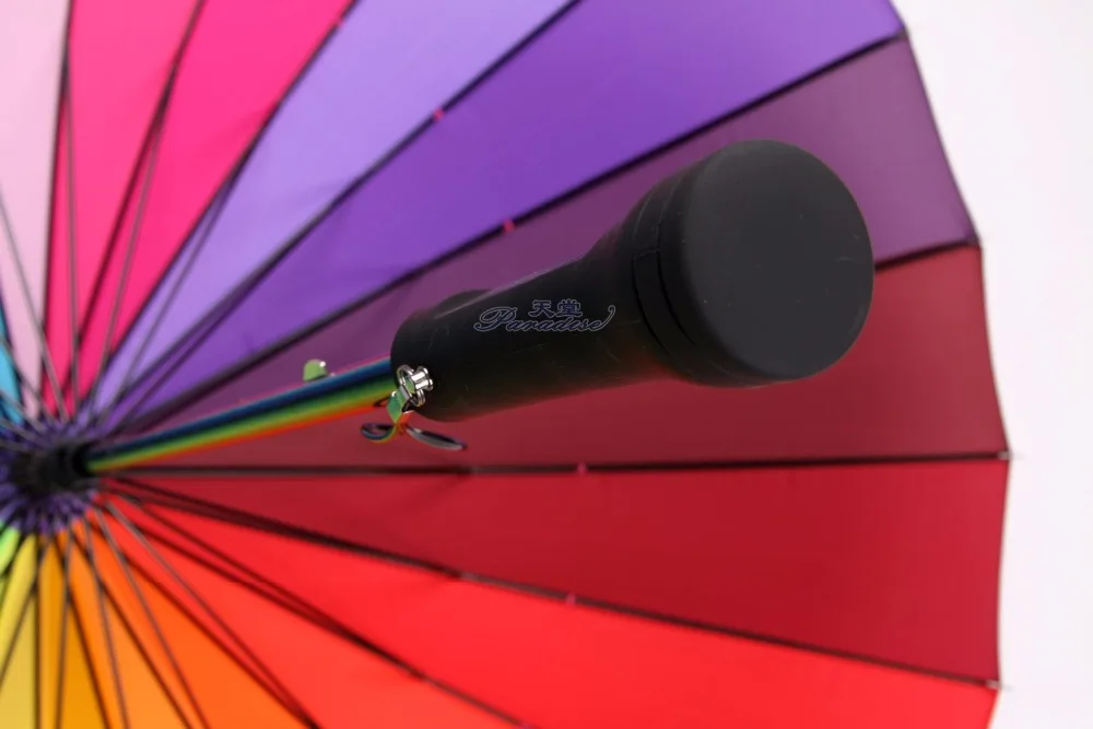 Модный женский Радужный Зонт с большой длинной ручкой, прямой цветной зонт, Женский солнечный и дождливый зонт