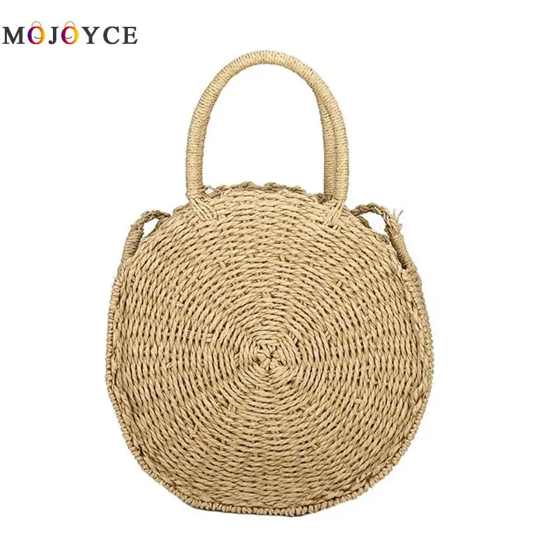 الرجعية اليدوية الروطان المنسوجة القش جولة حقيبة يد المرأة Crossbody حقيبة سيدة نسج الأعلى مقبض حقيبة شاطئية