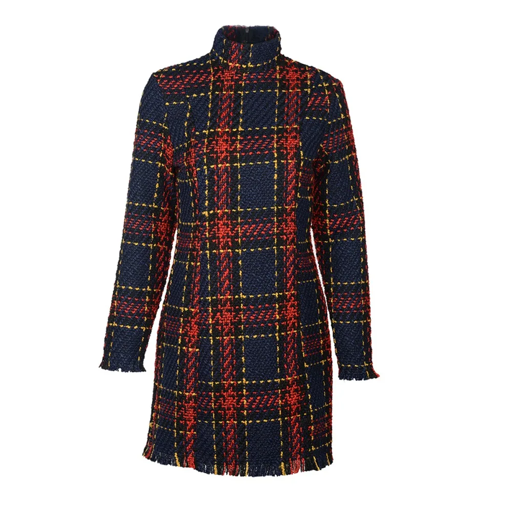 colorful plaid print tassels bodycon mini dress