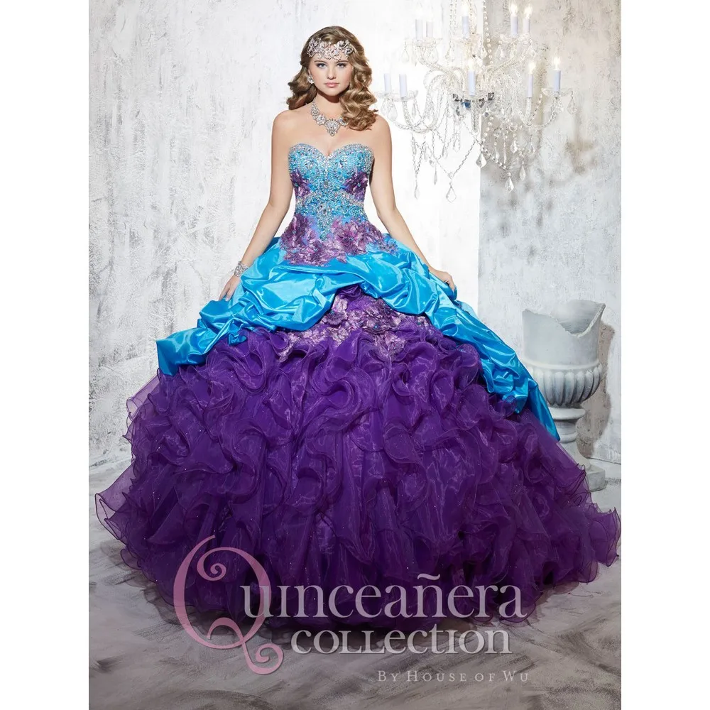purple and turquoise wedding dress