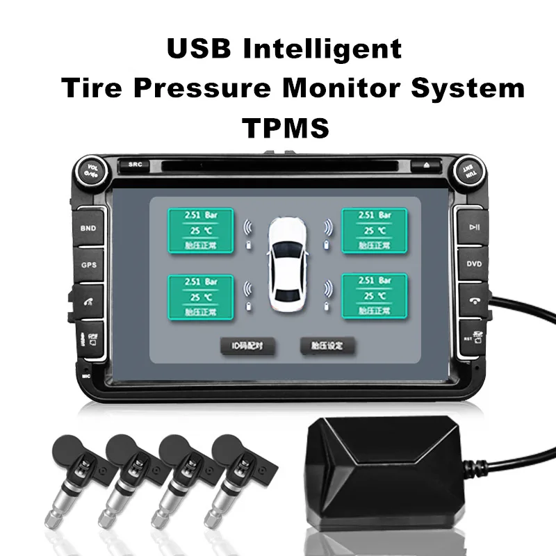 

Car Security TPMS Tire Pressure Monitoring System USB connect with Car Video Player Android System Alarm Car Tire Pressure Alarm