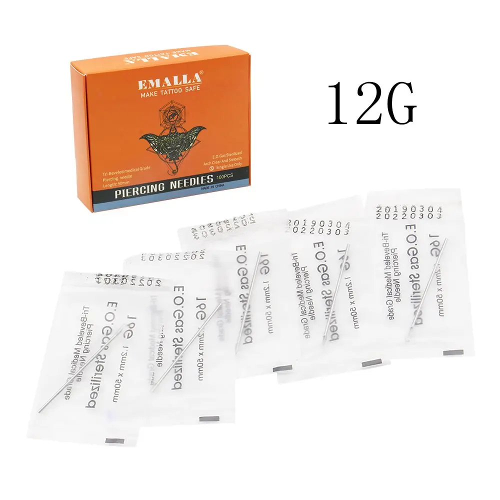 

EMALLA 12 Gauge 100PC Piercing Needles Sterile Disposable Body Piercing Needles For Ear Nose Navel Nipple for Piercing Supplies