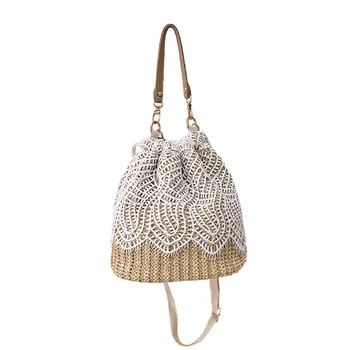 

Bolsa feminina Women Beach Flower Straw Bucket Bag Burlap Square Bag Messenger Bag High Quality Casual Female Bags