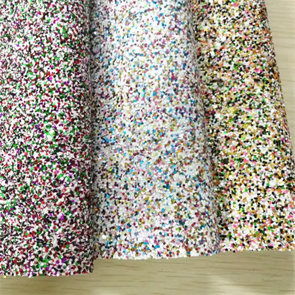 

Free shipping 7.6*12inch synthetic thick glitter mix color leather fabric for DIY accessories