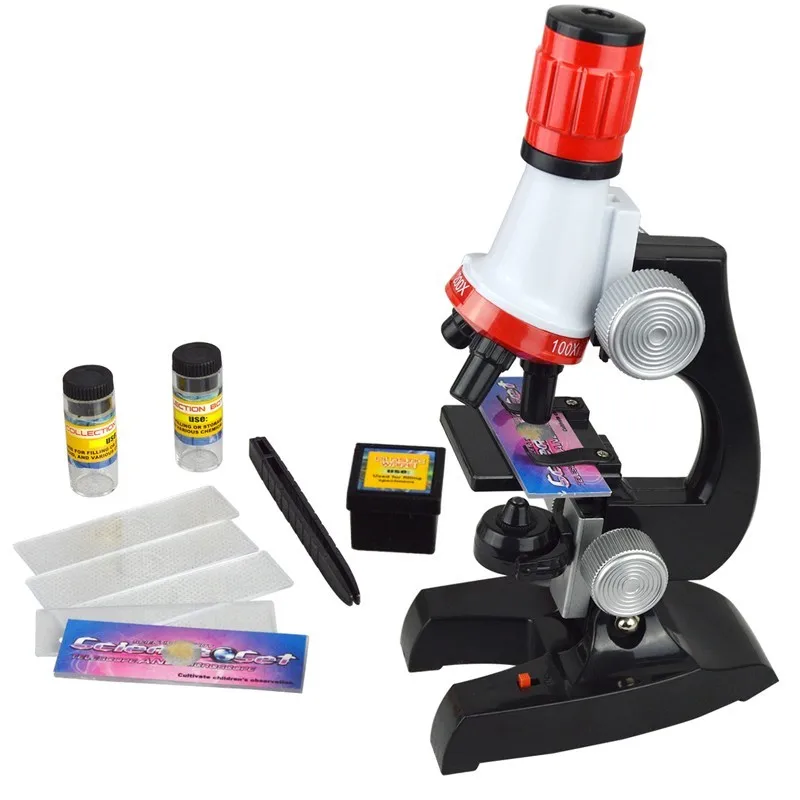 Детские дешевые игрушки 100X 400X 1200X зум с подсветкой Монокуляр пластиковый Биологический микроскоп для детского дня рождения образовательный подарок