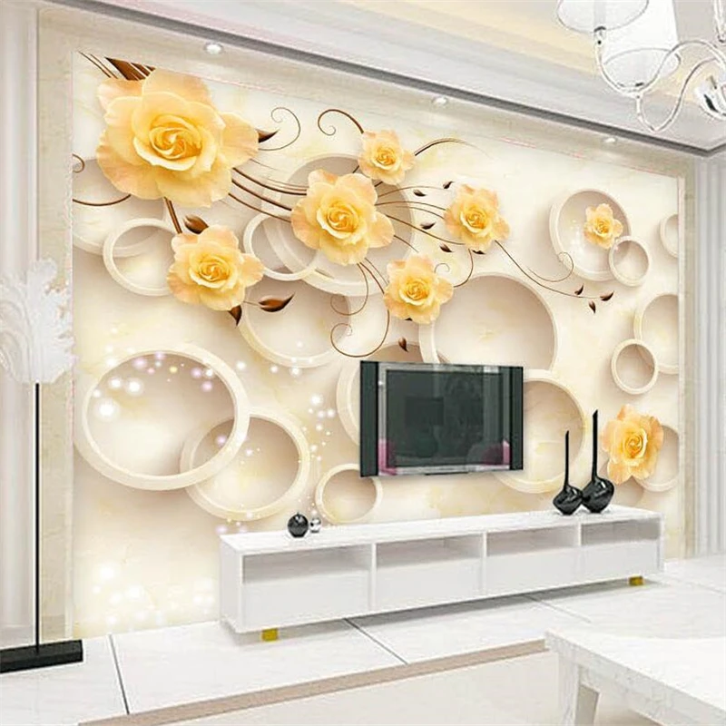 

wellyu papel de parede papier peint Custom wallpaper Yellow rose circle marble TV backdrop 3d wall murals tapety
