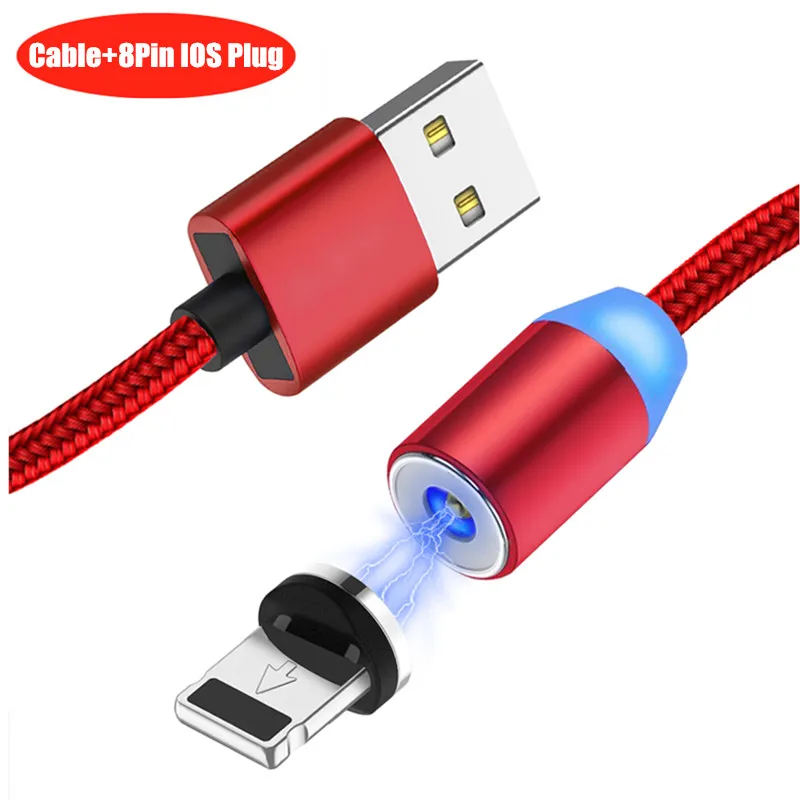 Круглый светодиодный магнитный usb-кабель Зарядное устройство USB C type C/Micro USB/IOS штекер зарядный кабель зарядное устройство для iPhone samsung Xiaomi huawei - Тип штекера: 1M Red IOS Cable