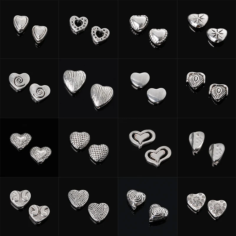 

6-22Pcs Mix Antique Silver Plated Heart Shape 5-15mm Metal Beads for Women Jewelry Making Bracelet Alloy Spacers Beads DIY