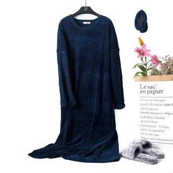 

Women Soft Velvet Nightgowns Long Sleeve O Neck Spring Nightdress Casual Pure Color Autumn Nightwear Loose Home Clothing