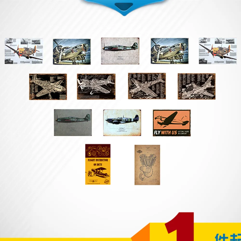 

Aircraft structure analysis World War II fighter Vintage Metal Signs Tin Poster Retro Tinplate Metal Painting Wall Sticker