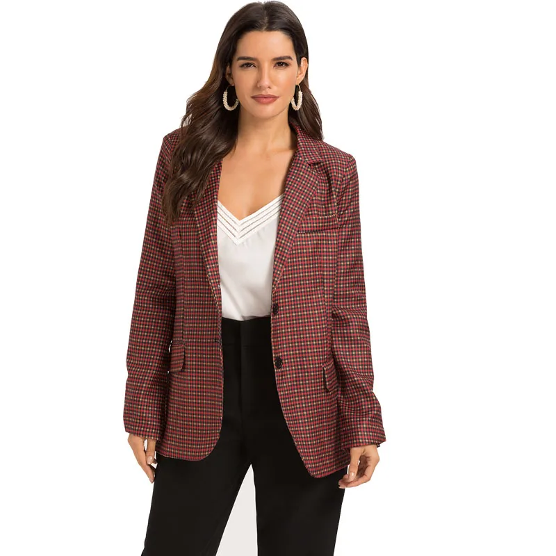 Escalier Women's Casual Button Notched Lapel Lattice Suit Blazer Jacket