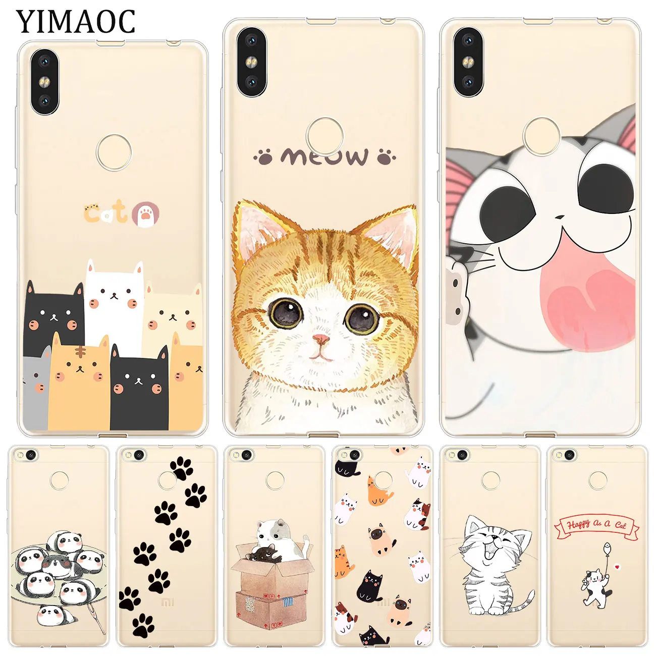 

YIMAOC Cartoon Cat Meow Soft Silicone Case for Xiaomi Mi 9 9T CC9 CC9E A3 Pro 8 SE A2 Lite A1 MiX 2S MAX 3 pocophone f1 MI9 MI8