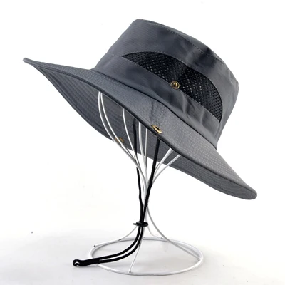 Однотонные солнцезащитные шапки для мужчин, походные кепки для рыбалки с широкими полями, анти-УФ, пляжные кепки женская панама, летние походные, для кемпинга, шляпки пляжные - Цвет: Темно-серый