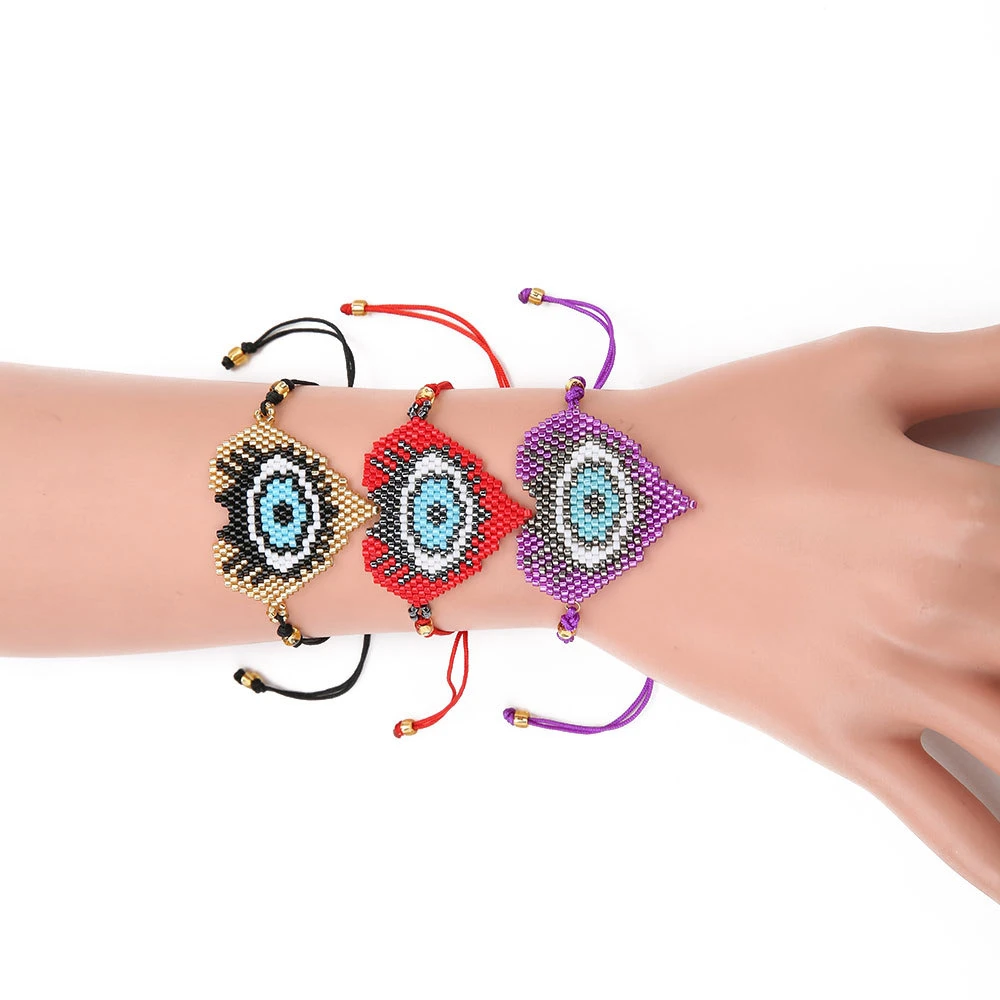 

New Cartoon Big Heart Evil Bracelet Women MIYUKI Purple Black Red Bracelets Hand-made Jewelry Delica Beads Woven Enthic Jewelry