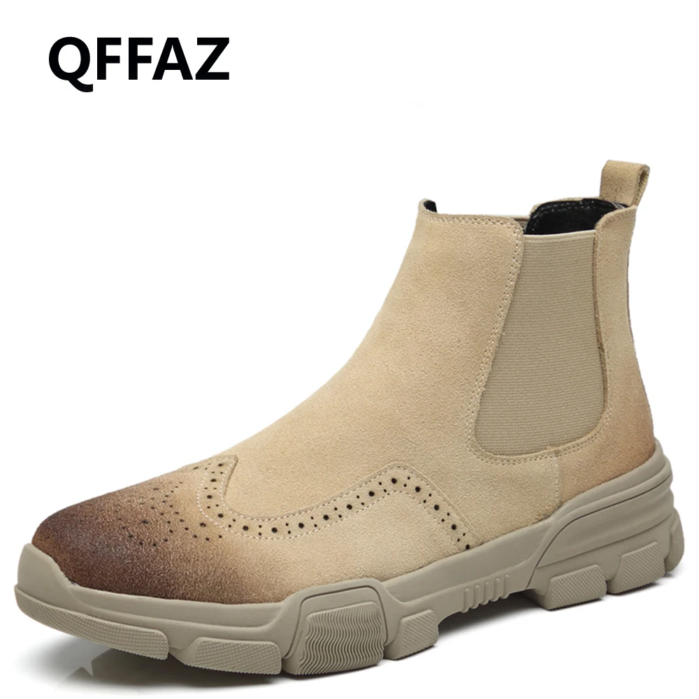 QFFAZ/осенние модные повседневные мужские ботинки челси из телячьей замши высокого качества в байкерском стиле